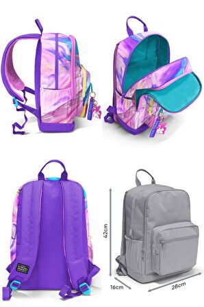 Coral High Dört Bölmeli Ortaokul Sırt Çantası ve Kalemlik Seti - Unicorn - Kız Çocuk