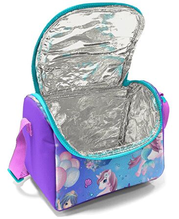 Coral High Üç Gözlü İlkokul Çantası ve Beslenme Çantası - Mor Pembe Unicorn Desenli - Kız Çocuk