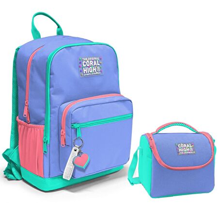 Coral High Dört Bölmeli Ortaokul Çantası ve Beslenme Çantası Seti - Derin Mavi - Erkek Çocuk