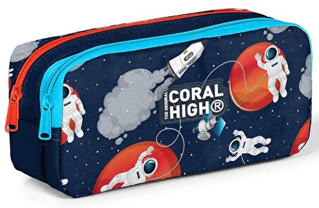 Coral High Erkek Çocuk Üç Gözlü İlkokul Çanta Seti - Lacivert Mavi Astronot Desenli