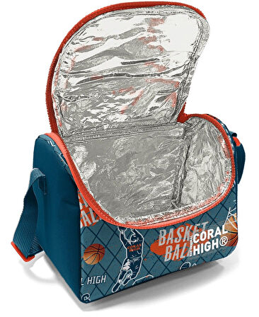 Coral High Erkek Çocuk Üç Gözlü İlkokul Çanta Seti - Nefti Turuncu Basketbol Desenli
