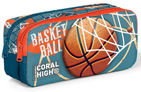 Coral High Erkek Çocuk Üç Gözlü İlkokul Çanta Seti - Nefti Turuncu Basketbol Desenli
