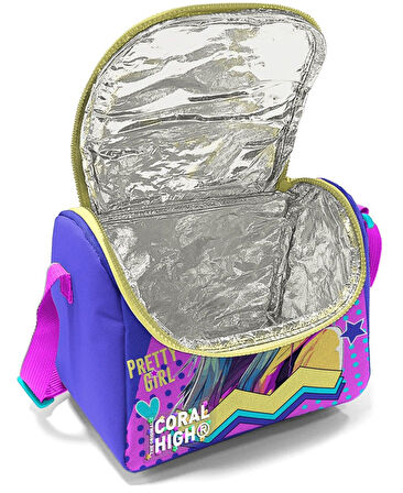 Coral High Kız Çocuk Üç Gözlü İlkokul ve Ortaokul Sırt Çantası+Beslenme - Lavanta Turkuaz Kulaklıklı Kız