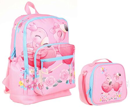 Kaukko İlkokul Sırt Çantası ve Beslenme Çantası Seti  - Pembe Flamingo - Kız Çocuk
