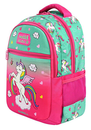 Waddellbag Kırmızı Yeşil Unicorn Kız Çocuk Üçlü İlkokul Çanta Seti