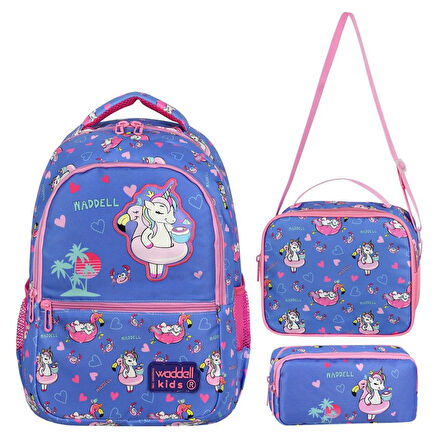 Waddellbag Mor Pembe Unicorn Kız Çocuk Üçlü İlkokul Çanta Seti