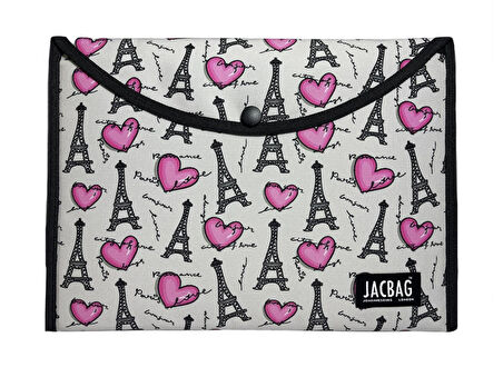 Jacbag Paris Pembe Gri Kadın A4 Çıtçıtlı Dosya Defter Tablet ve Evrak Çantası