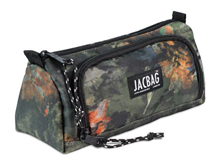 Jacbag Prime XL Lastik Ayraçlı İki Bölmeli Kalem Çantası Yeşil Yapraklı - Yeşil - Siyah