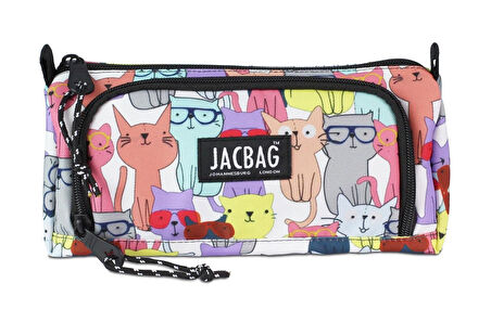 Jacbag Prime XL Lastik Ayraçlı İki Bölmeli Sarı Kedi Kalem Çantası (Kadın/Kız Çocuk)