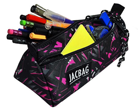 Jacbag Dual Prime İki Bölmeli Üçgen Pembe Geometrik Kadın/Kız Çocuk Kalem Çantası