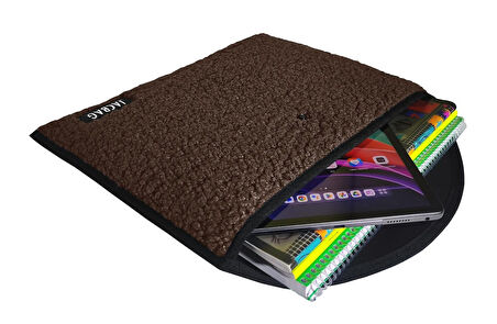 Jacbag Teddy Peluş Kahverengi Çıtçıtlı Dosya Çanta (Kitap Defter Tablet Notebook)