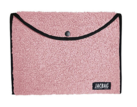 Jacbag Teddy Peluş Pembe Çıtçıtlı Kadın Dosya Çanta (Kitap Defter Tablet Notebook)