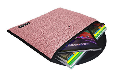 Jacbag Teddy Peluş Pembe Çıtçıtlı Kadın Dosya Çanta (Kitap Defter Tablet Notebook)