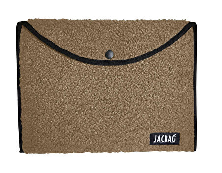 Jacbag Teddy Peluş Bej Çıtçıtlı Kadın Dosya Çanta (Kitap Defter Tablet Notebook)