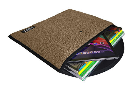 Jacbag Teddy Peluş Bej Çıtçıtlı Kadın Dosya Çanta (Kitap Defter Tablet Notebook)