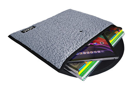 Jacbag Teddy Peluş Açık Gri Çıtçıtlı Erkek Dosya Çanta (Kitap Defter Tablet Notebook)