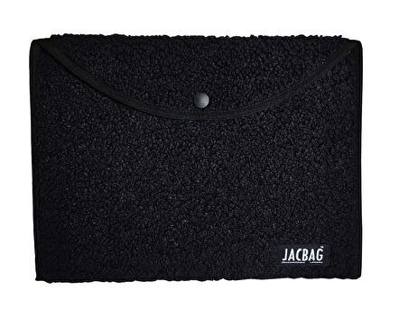 Jacbag Teddy Peluş Siyah Çıtçıtlı Unisex Dosya Çanta (Kitap Defter Tablet Notebook)