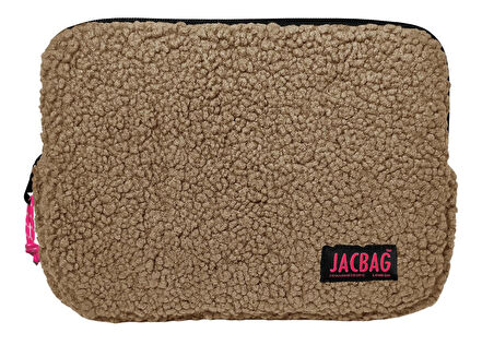 Jacbag Teddy Bej/Pembe Peluş Kız Çocuk Tablet Çantası