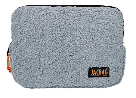 Jacbag Teddy Açık Gri/Turuncu Peluş Erkek Çocuk Tablet Çantası