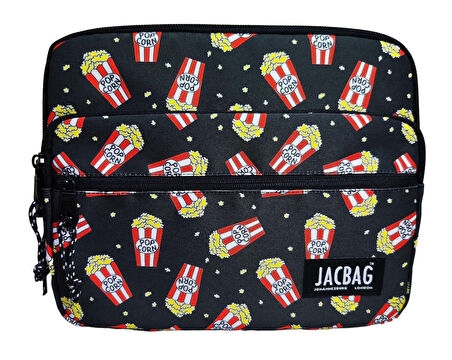 Jacbag Popcorn Siyah/Kırmızı Üç Cepli Tablet Telefon Not Defteri El Çantası - Çocuk/Yetişkin