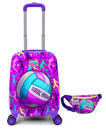 Coral High Mor Voleybol Baskılı Kız Çocuk Valizi ve Bel Çantası Takım 16774