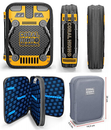 Coral High Siyah Sarı Robot Erkek Çocuk Okul Çantası ve İki Katlı Organizer Kalemlik Seti