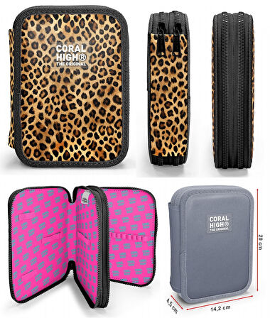 Coral High Kahverengi Leopar Kız Çocuk Okul Çantası ve Organizer Kalemlik Seti - İlkokul ve Ortaokul