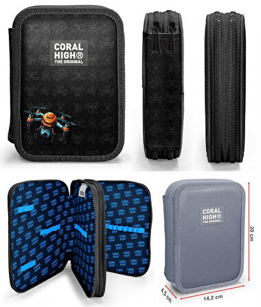 Coral High Drone Pilotu Siyah Erkek Çocuk Okul Çantası ve Organizer Kalemlik Seti - İlkokul ve Ortaokul