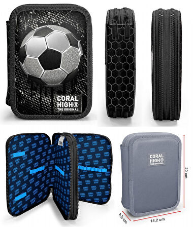 Coral High Siyah Beyaz Futbol Baskılı Erkek Çocuk Okul Çantası ve Organizer Kalemlik Seti 23653+11153