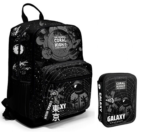 Coral High Siyah Galaxy Erkek Çocuk Okul Çantası ve Organizer Kalemlik Seti - İlkokul ve Ortaokul