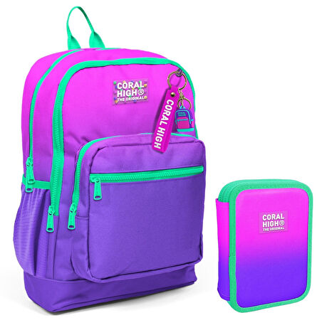 Coral High Pembe Mor Gradyan Kız Çocuk Okul Çantası ve Organizer Kalemlik Seti 23762 11137