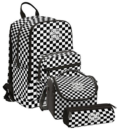 Coral High İlkokul ve Ortaokul Okul Çanta Üçlüsü - Kız Çocuk, Siyah Beyaz Damalı