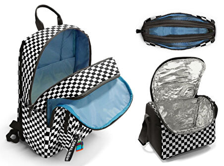 Coral High İlkokul ve Ortaokul Okul Çanta Üçlüsü - Kız Çocuk, Siyah Beyaz Damalı