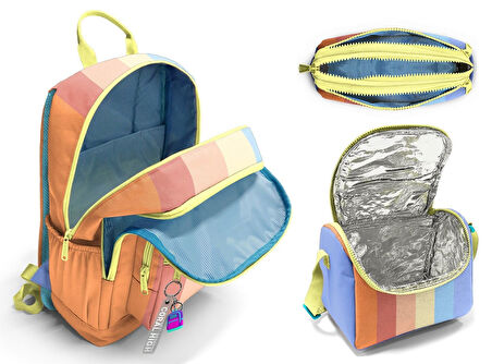 Coral High İlkokul ve Ortaokul Okul Çanta Üçlüsü - Kız Çocuk, Turuncu Sarı Mavi Renkli Çizgili