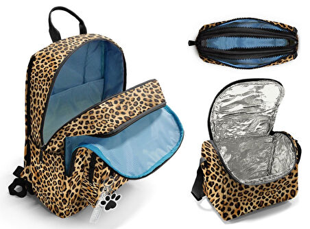 Coral High İlkokul ve Ortaokul Okul Çanta Üçlüsü - Kız Çocuk, Kahverengi Leopar