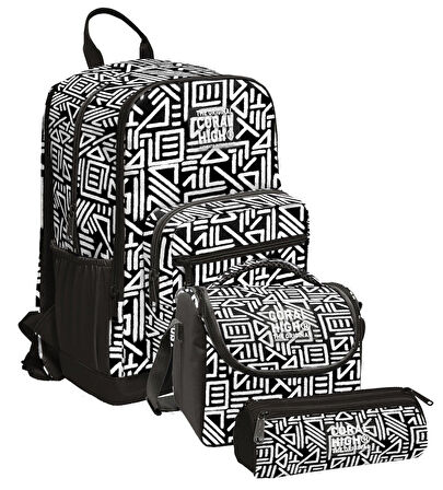 Coral High İlkokul ve Ortaokul Okul Çanta Üçlüsü - Erkek Çocuk, Siyah Beyaz Geometrik Şekiller