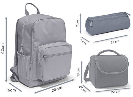 Coral High İlkokul ve Ortaokul Okul Çanta Üçlüsü - Kız Çocuk, Mor Beyaz Geometrik Şekiller