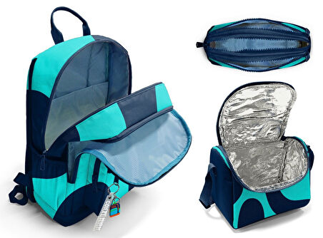 Coral High İlkokul ve Ortaokul Okul Çanta Üçlüsü - Erkek Çocuk, Lacivert Turkuaz Renkli Çizgili