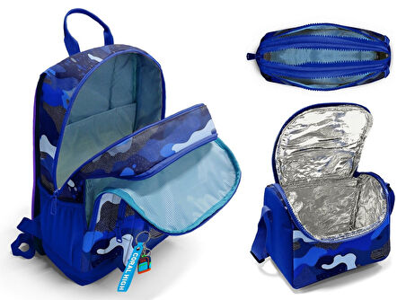 Coral High İlkokul ve Ortaokul Okul Çanta Üçlüsü - Erkek Çocuk, Mavi Lacivert Kamuflaj