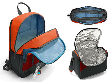 Coral High İlkokul ve Ortaokul Okul Çanta Üçlüsü - Erkek Çocuk, Turuncu Bordo Gri Renkli