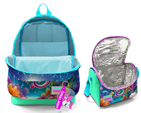 Coral High Kız Çocuklar İçin Dayanıklı İkili İlk Okul Çanta Seti  - Su Yeşili Denizatı