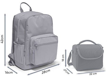 Coral High İlkokul ve Ortaokul Sırt Çantası ve Beslenme Seti - Erkek Çocuklar İçin Lacivert Bej Renkli Çizgili