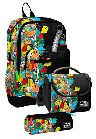 Coral High İlkokul Üçlü Okul Başlangıç Çanta Seti - Siyah Hayaletler, Erkek Çocuk