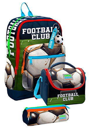 Coral High İlkokul Üçlü Okul Başlangıç Çanta Seti - Lacivert Yeşil Futbol, Erkek Çocuk