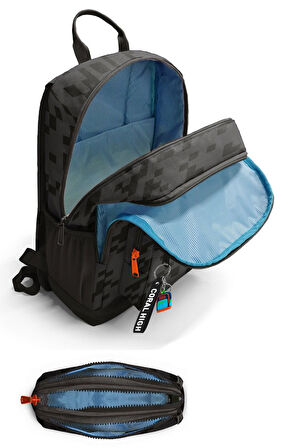 Coral High Erkek Çocuk Dört Gözlü Okul Sırt Çantası ve  Kalemlik Seti - Siyah Blok Desenli - İlkokul ve Ortaokul İçin Uygun