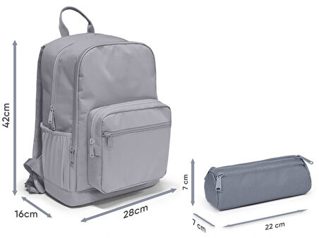 Coral High Kız Çocuk Dört Gözlü Okul Sırt Çantası ve  Kalemlik Seti - Mor Beyaz Geometrik Şekiller - İlkokul ve Ortaokul İçin Uygun