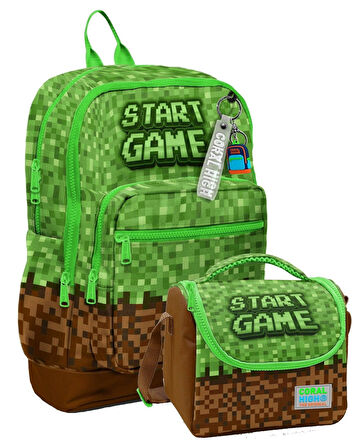 Coral High Erkek Çocuklar İçin Dayanıklı İkili İlk Okul Çanta Seti  - Yeşil Kahverengi Craft