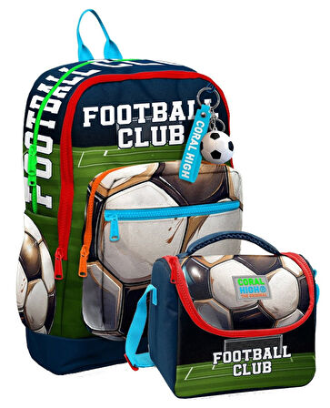 Coral High Erkek Çocuklar İçin Dayanıklı İkili İlk Okul Çanta Seti  - Lacivert Yeşil Futbol