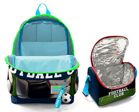 Coral High Erkek Çocuklar İçin Dayanıklı İkili İlk Okul Çanta Seti  - Lacivert Yeşil Futbol