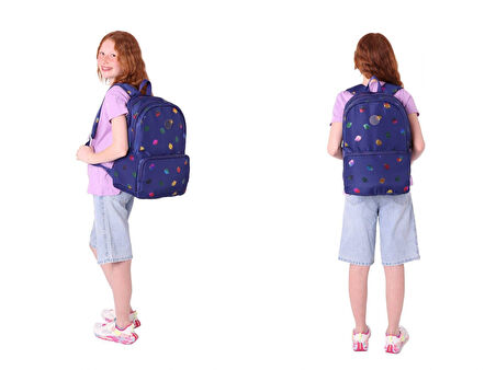 Kaukko Shine Yaprak Desenli Lacivert Kız Çocuk Okul Sırt Çantası ve Beslenme Çantası Seti